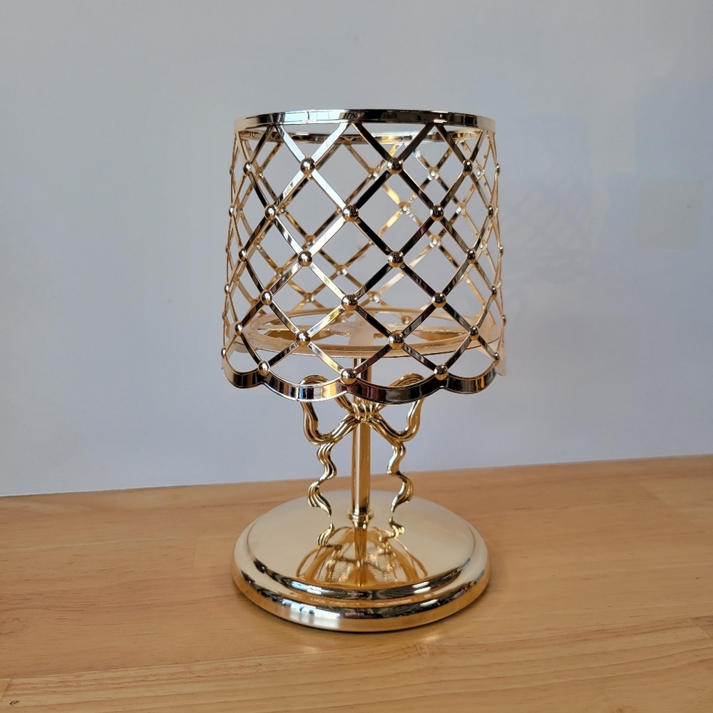 Bath And Body Works Bow Gold Candle Holder 3 Wick Candles